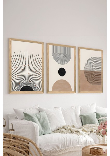 3 Parça Ahşap Çerçeve Görünümlü Mdf Poster Tablo Seti - Set 12