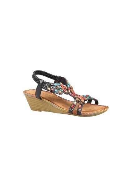 25Y151-6 Kadın Taşlı Dolgu Topuklu Lastikli Comfort Sandalet Siyah fiyatları