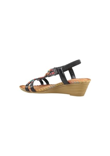 25Y151-6 Kadın Taşlı Dolgu Topuklu Lastikli Comfort Sandalet Siyah fırsatları