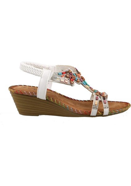 25Y151-6 Kadın Taşlı Dolgu Topuklu Lastikli Comfort Sandalet Siyah