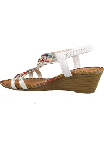 25Y151-6 Kadın Taşlı Dolgu Topuklu Lastikli Comfort Sandalet Siyah fırsatları