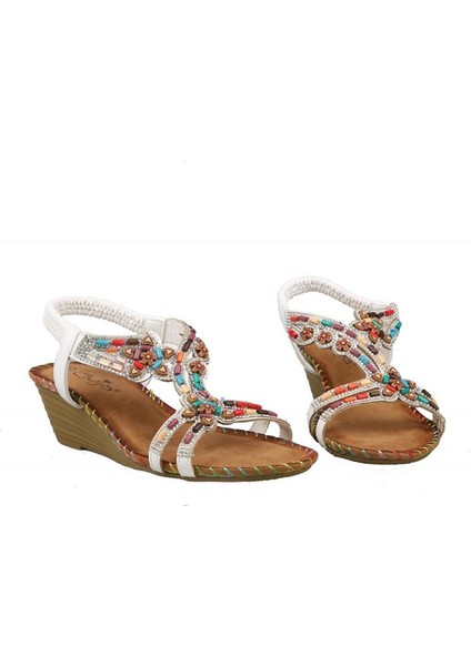 25Y151-6 Kadın Taşlı Dolgu Topuklu Lastikli Comfort Sandalet Siyah indirimleri