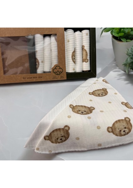 %100 Pamuklu Organik Kız - Erkek Bebek Ağız Mendili 7'li Set Kutulu