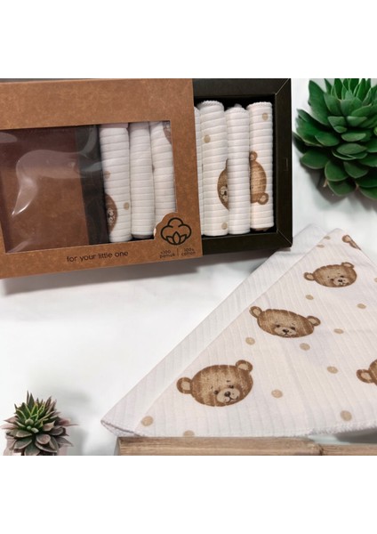 %100 Pamuklu Organik Kız - Erkek Bebek Ağız Mendili 7'li Set Kutulu