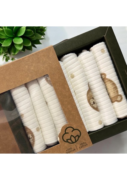 %100 Pamuklu Organik Kız - Erkek Bebek Ağız Mendili 7'li Set Kutulu