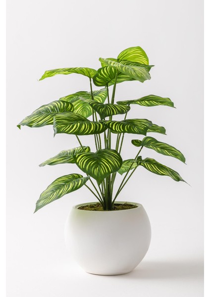 Yapay Salon Köşe Çiçeği Devetabanı Yeşil Sarı 65 cm Küre Plastik