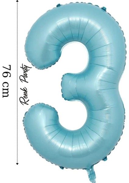Folyo Balon 3 Rakamı Helyum Balon 76 cm Mavi Renk - 3 Yaş Balonu - 3 Rakam Balon - 34 Inch