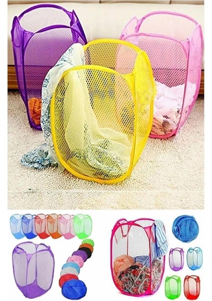 Çok Amaçlı Katlanır Oyuncak Filesi ve Pratik Çamaşır Sepeti Renkli