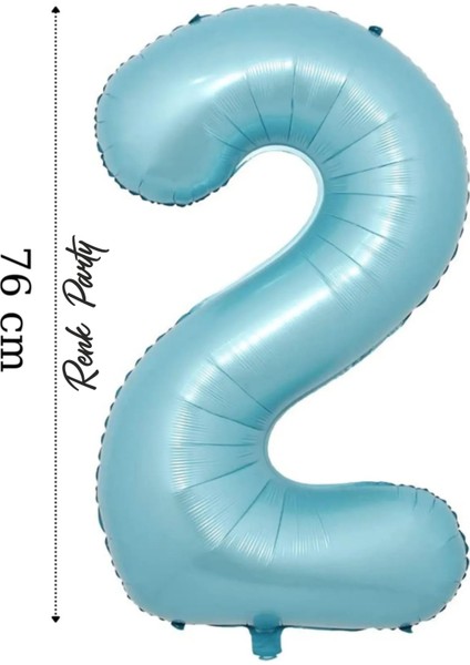 Folyo Balon 2 Rakamı Helyum Balon 76 cm Mavi Renk - 2 Yaş Balonu - 2 Rakam Balon - 34 Inch