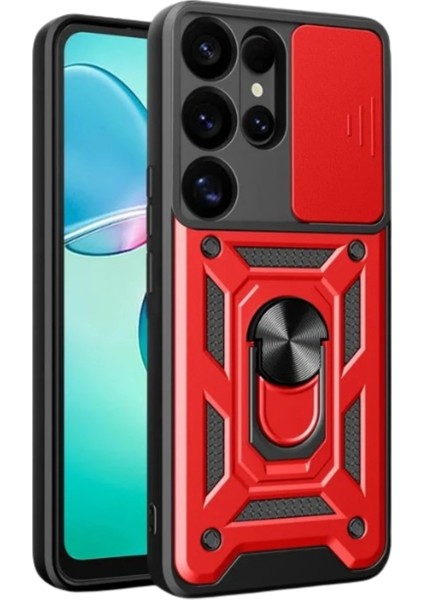 Samsung Galaxy S25 Ultra Kılıf Pars Lens Yüzüklü Silikon - Kırmızı Mrayd