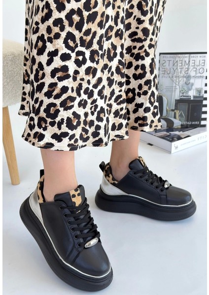 Jista Siyah Cilt Gümüş Detaylı Bağcıklı Spor Ayakkabı fiyatları