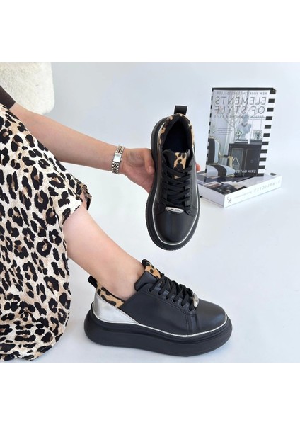 Jista Siyah Cilt Gümüş Detaylı Bağcıklı Spor Ayakkabı fırsatları