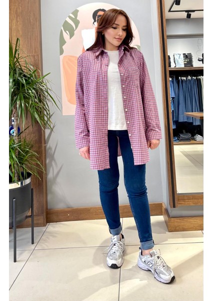 Oversize Geniş Kesim %100 Pamuk Kadın Kırmızı Piti Kare Tunik Gömlek. fiyatları
