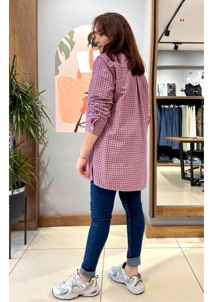 Oversize Geniş Kesim %100 Pamuk Kadın Kırmızı Piti Kare Tunik Gömlek. fırsatları