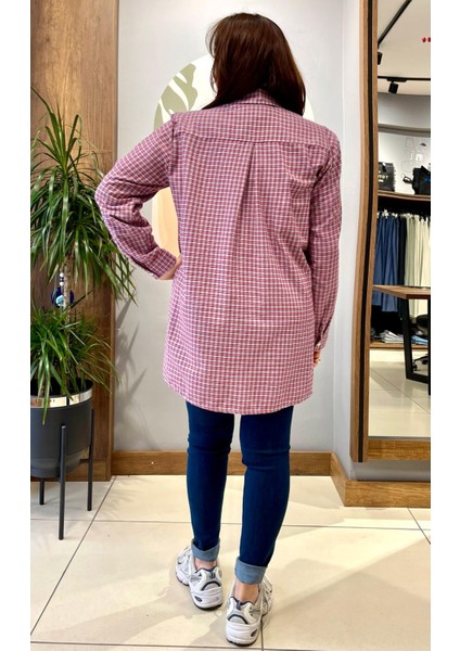 Oversize Geniş Kesim %100 Pamuk Kadın Kırmızı Piti Kare Tunik Gömlek. indirimleri