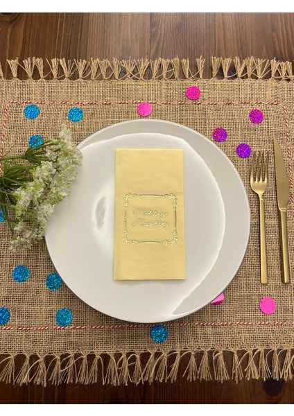 Gold Yaldızlı Sarı Çerçeveli Mevlidimize Hoşgeldiniz Peçete 16 Adet