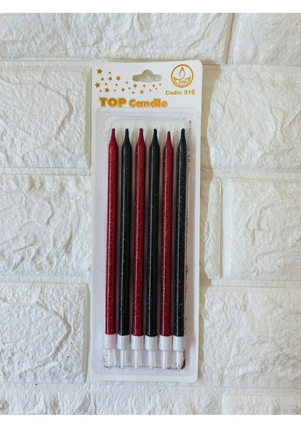 - 6 Adet Simli Pasta Mumu Kırmızı-Siyah 17 cm Ynsmr