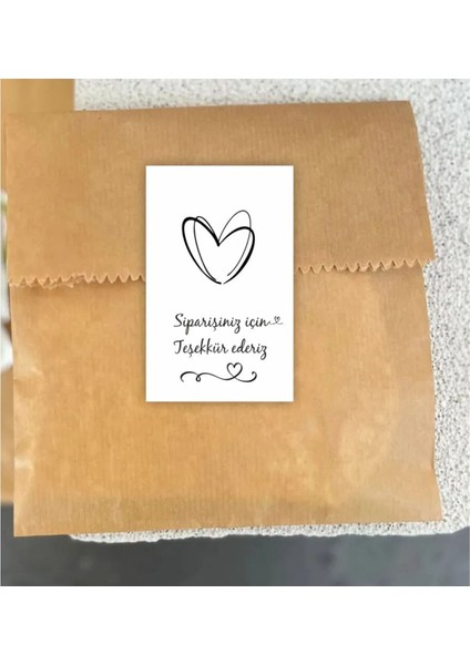Kalp Desen Teşekkür Ederiz Sticker 5 x 8 cm 100 Adet