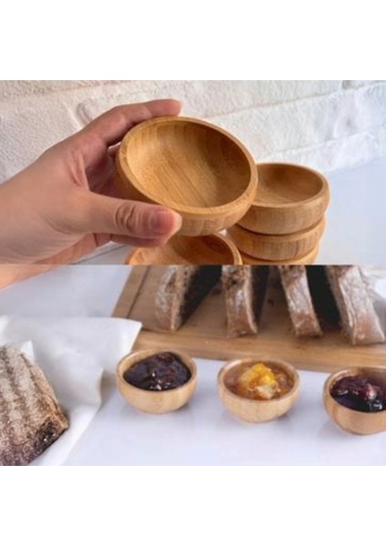 4 Parça Ahşap Bambu Çerezlik Set -Sunum Tepsili Sosluk,reçellik,bal,ketçap,mayanonez Kahvaltı Seti