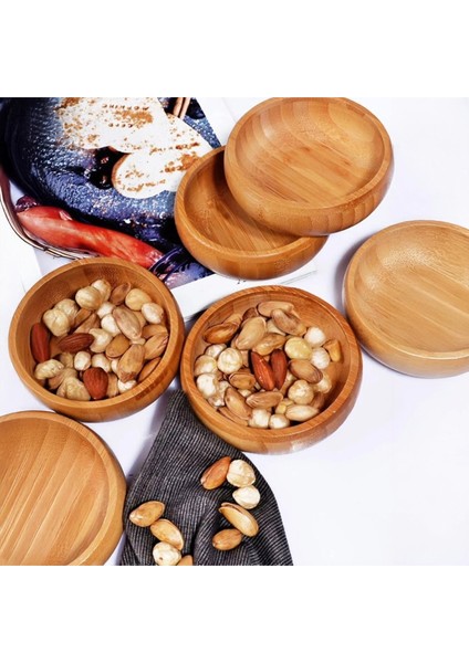 4 Parça Ahşap Bambu Çerezlik Set -Sunum Tepsili Sosluk,reçellik,bal,ketçap,mayanonez Kahvaltı Seti