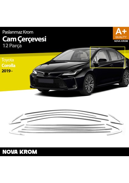 Toyota Corolla Krom Cam Çerçevesi 12 Prç. 2019 Üzeri