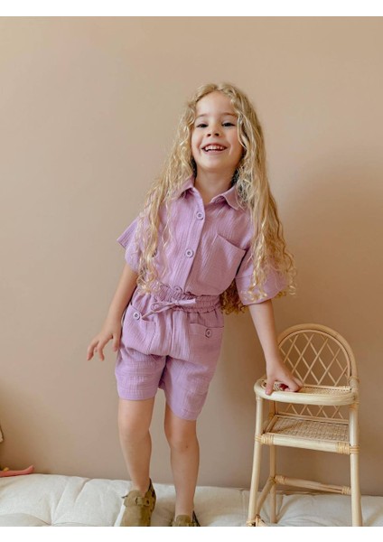 Kız Çocuk Müslin Kumaş Gömlekli Takım