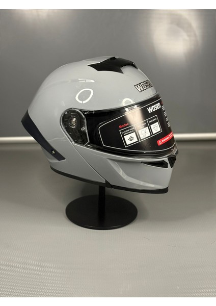 WS-202 Güneş Gözlüklü Çene Açılır Kask (Şeffaf Vizörlü) Cement Grey