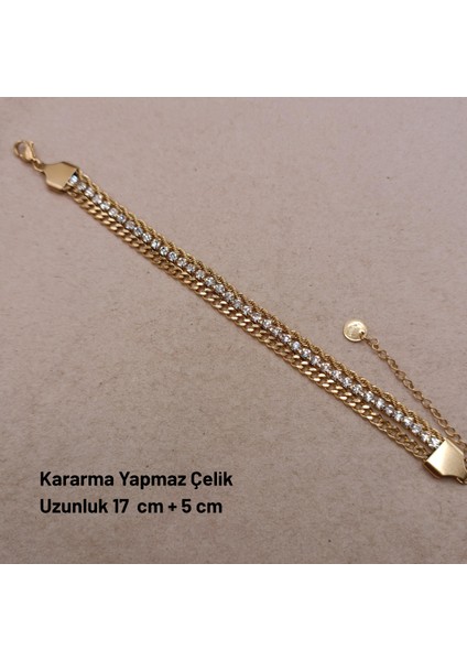Göz Alıcı Işıltısıyla Çok Katmanlı Kristal Detaylı Altın Rengi Bileklik fiyatları