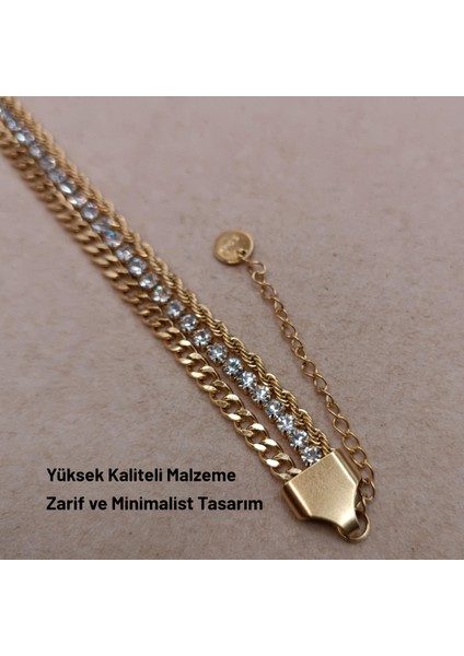 Göz Alıcı Işıltısıyla Çok Katmanlı Kristal Detaylı Altın Rengi Bileklik fırsatları
