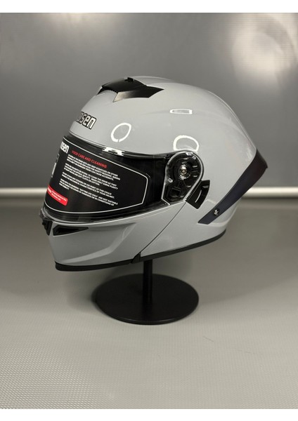 WS-202 Güneş Gözlüklü Çene Açılır Kask (Şeffaf Vizörlü) Cement Grey
