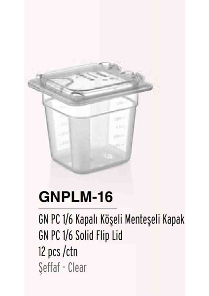 Gnplm-16 Kapalı Köşeli Kapak + 1/6-150 2 Litrelik Polikarbon Küvet