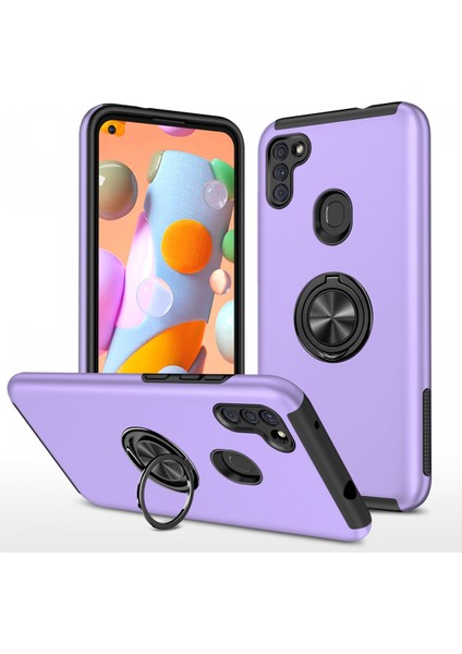 Samsung Galaxy M11 Kılıf Elit Yüzüklü Kapak - Mor Ynsmr