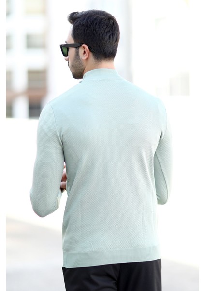 Erkek Yarım Balıkçı Yaka Kazak Açık Yeşil Pirinç Örgü %100 Mikro Flament Triko - 1045 fırsatları