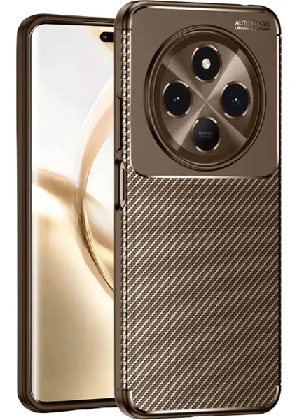 Tecno Spark 30 Kılıf Auto Focus Karbon Kapak - Kahverengi Mrayd