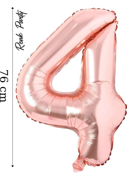 Folyo Balon 4 Rakamı Helyum Balon 76 cm Rose Renk - 4 Yaş Balonu - 4 Rakam Balon - 34 Inch