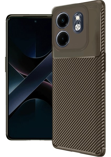 Infinix Smart 9 Kılıf Auto Focus Karbon Kapak - Kahverengi Mrayd