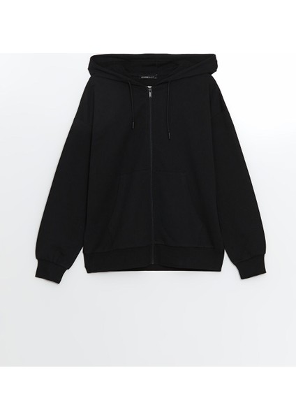 Yeni Sezon Kapusonlu Oversize Kadin Fermuarli Sweatshirt - S5AT11Z8
