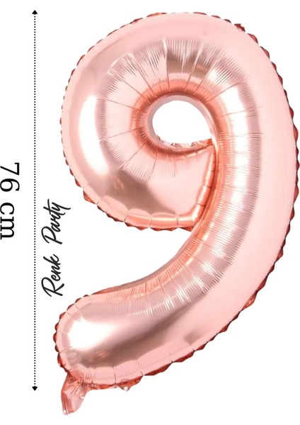 Folyo Balon 9 Rakamı Helyum Balon 76 cm Rose Renk - 9 Yaş Balonu - 9 Rakam Balon - 34 Inch