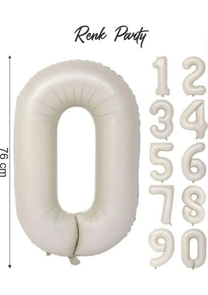 Folyo Balon 0 Rakamı Helyum Balon 76 cm Krem Renk - 0 Yaş Balonu - 0 Rakam Balon - 34 Inch