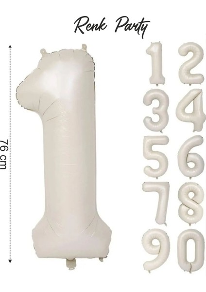 Folyo Balon 1 Rakamı Helyum Balon 76 cm Krem Renk - 1 Yaş Balonu - 1 Rakam Balon - 34 Inch