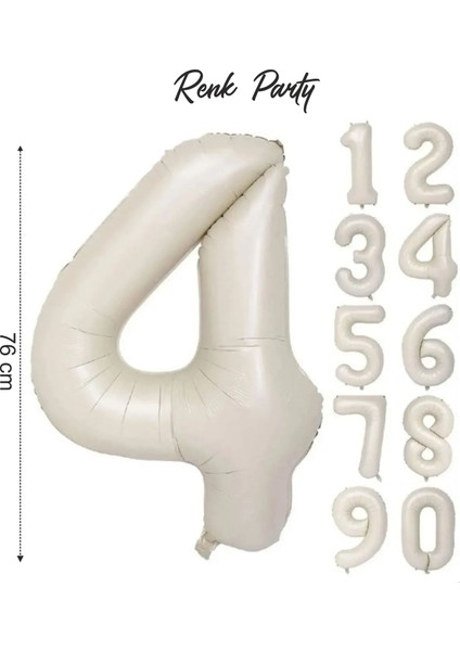 Folyo Balon 4 Rakamı Helyum Balon 76 cm Krem Renk - 4 Yaş Balonu - 4 Rakam Balon - 34 Inch