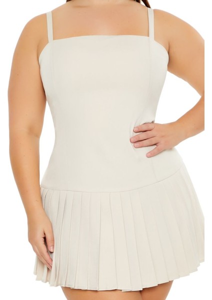 Plus Size Pileli Mini Elbise