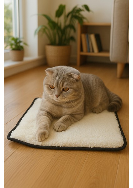 Yumuşak Dokulu Peluş Kedi Halısı 40X40 cm Kulübe Içi Pofuduk Minder
