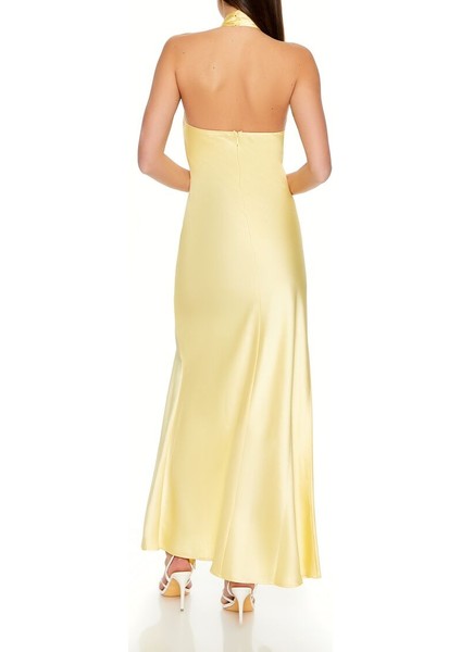 Saten Halter Maxi Elbise