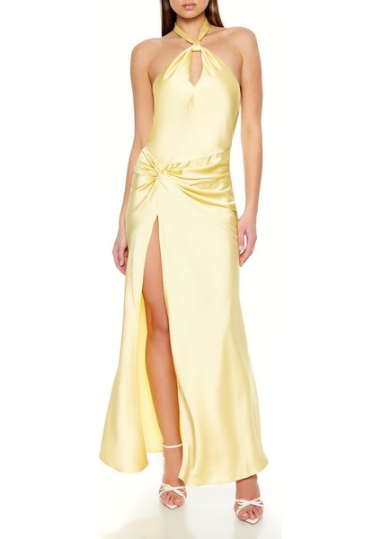 Saten Halter Maxi Elbise