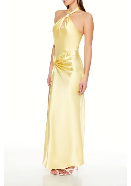 Saten Halter Maxi Elbise