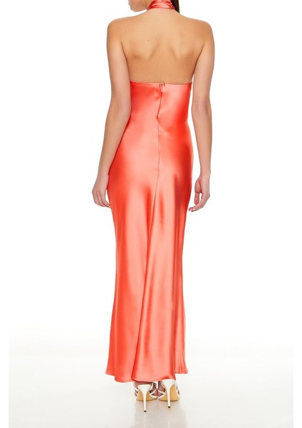 Saten Halter Maxi Elbise