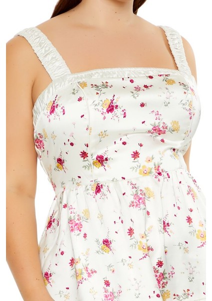 Plus Size Çiçek Desenli Mini Elbise