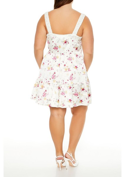 Plus Size Çiçek Desenli Mini Elbise