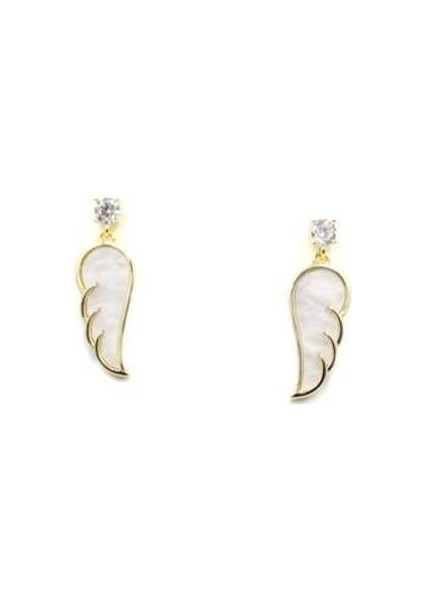 Gümüş Iğneli Melek Kanadı Küpe - Altın